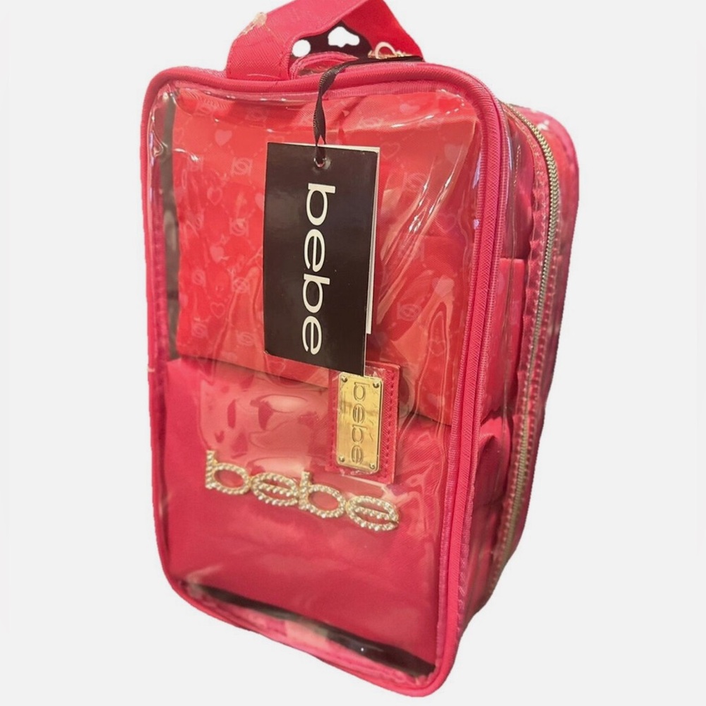 Bebe 3 Piece Set Cosmetic Bag Set Hot Pink and Clear